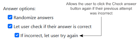 The 'If incorrect, let user try again' option highlighted