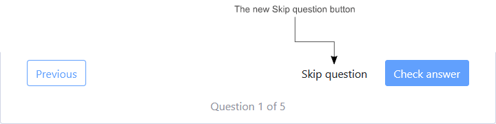An image pointing out the new Skip question button