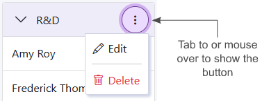 An image showing the group header's context menu button that becomes visible on focus or when the mouse moves over it.