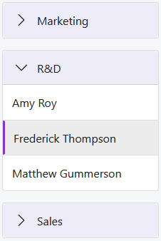 An image showing the User view's list where the items are grouped by team.