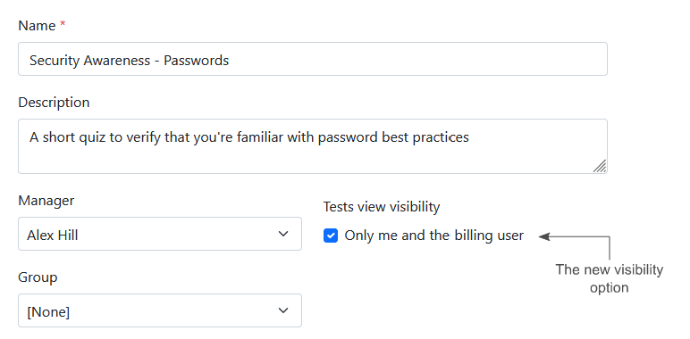 A screen shot of the Tests view pointing out the new Test view visibility checkbox.