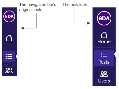 An image comparing the navigation bar before a caption was added to each button and then what it looks like now with the caption.