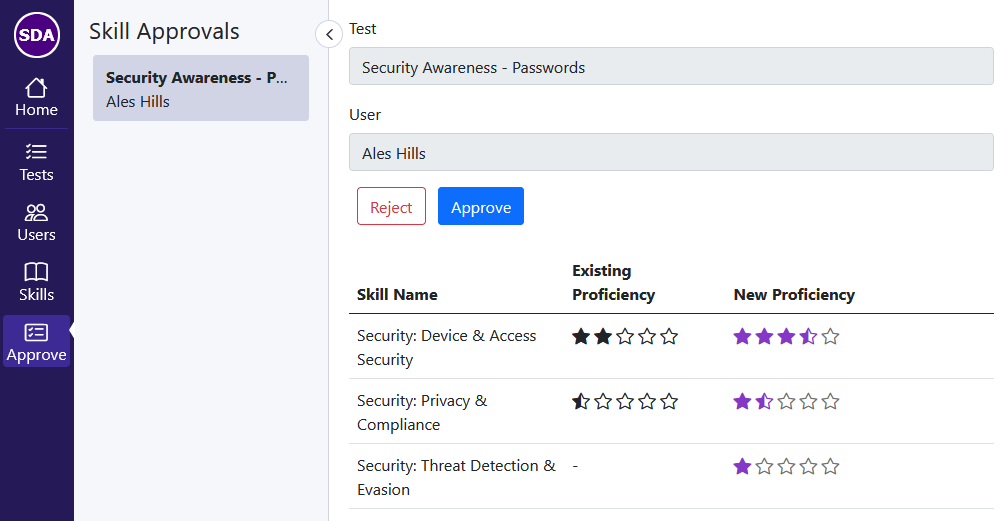 An image showing the new Skill Approvals view