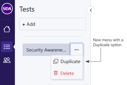 An image showing the new context menu in the Tests view that now has an option to duplicate a test.